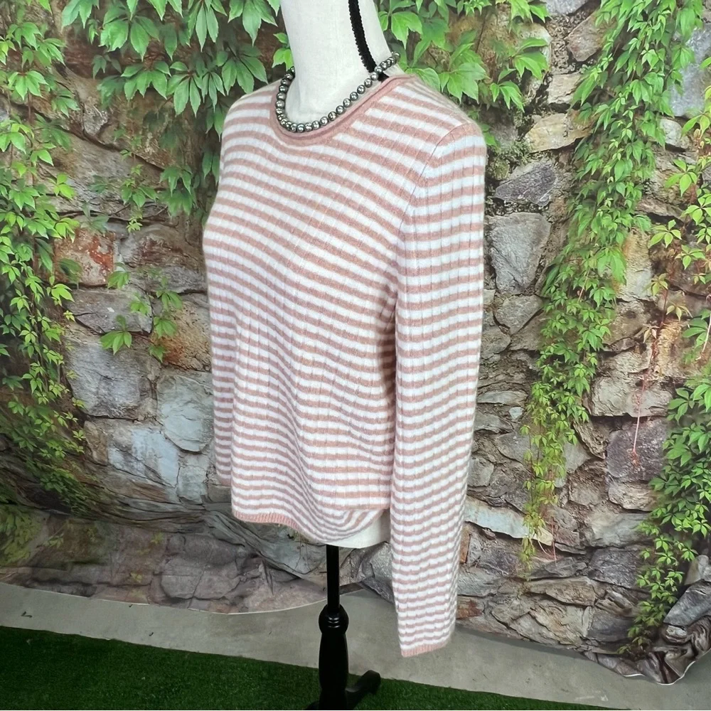 MADEWELL Pink and Tan Striped Wool Lightweight Blend Striped Sweater, XL